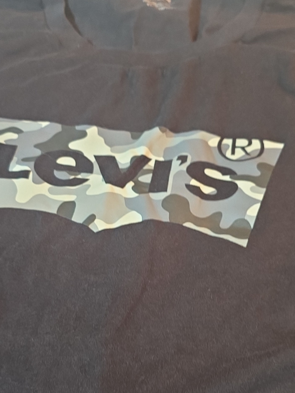 Levi's Black Tee with Green and Tan Camo Logo